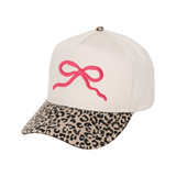 Leopard Baseball Hat with Embroidered Bow