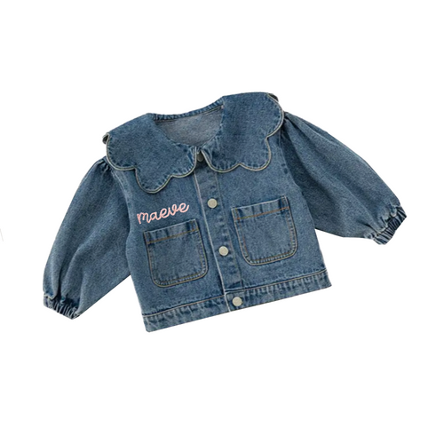 Personalized Girls Scallop Collar Denim Jacket