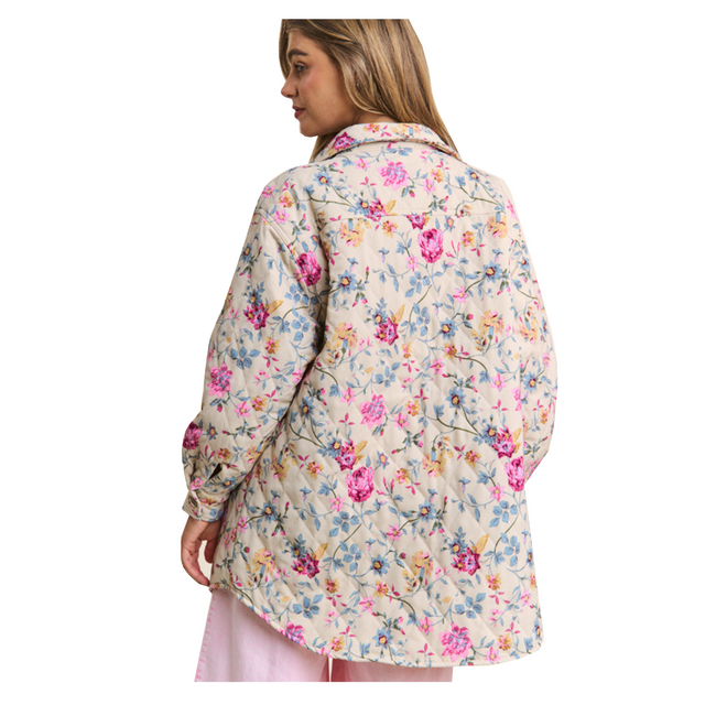 Floral Quilt Stitch Oversized Button Down Jacket