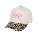 Leopard Baseball Hat with Embroidered Bow