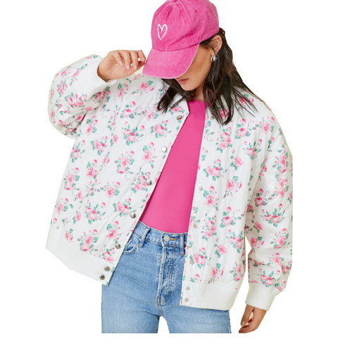 Oversized Floral Quilted Bomber Jacket