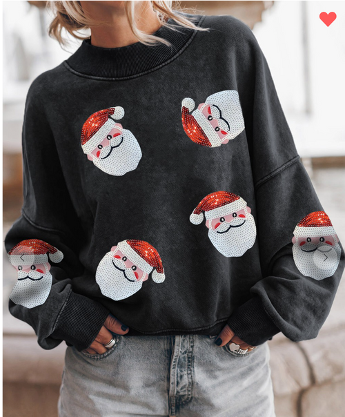 Santa Sequin Oversized Sweatshirt