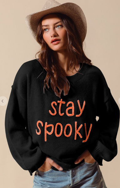 Stay Spooky Tinsel Lettering Halloween Sweater