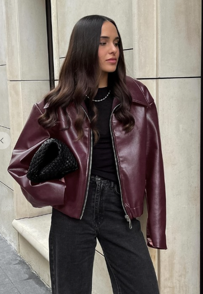 Maroon Faux Leather Jacket