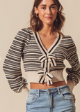 Ribbon Bow Front Striped Cardigan