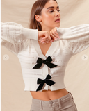 Cropped Velvet Bow Front Cardigan