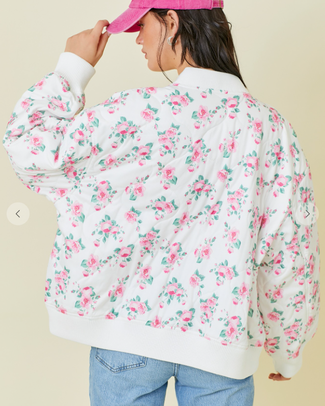 Oversized Floral Quilted Bomber Jacket