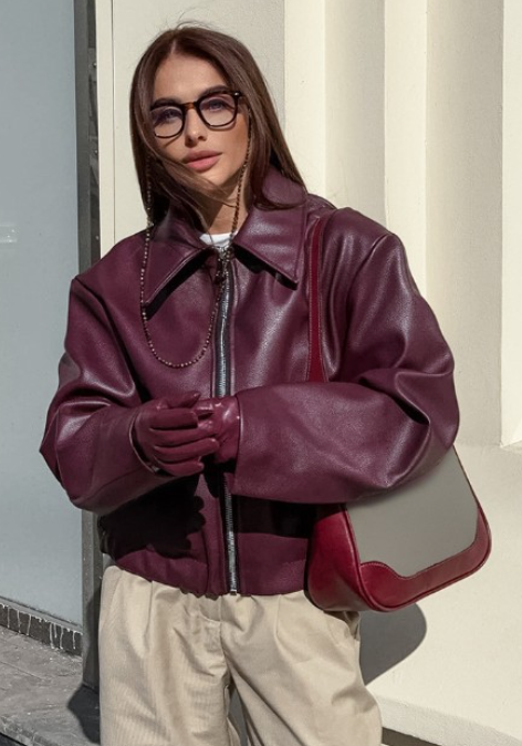 Maroon Faux Leather Jacket