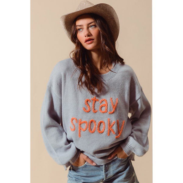 Stay Spooky Tinsel Lettering Halloween Sweater