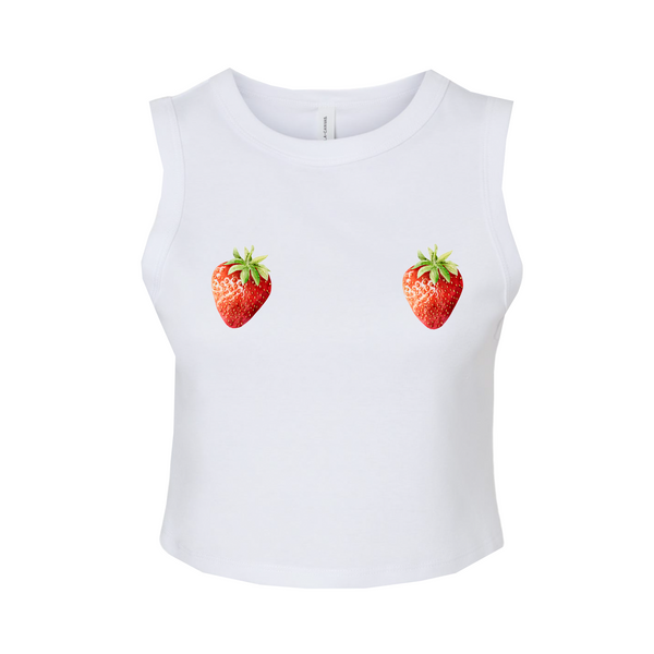 Strawberry Pastie White Cropped Tank