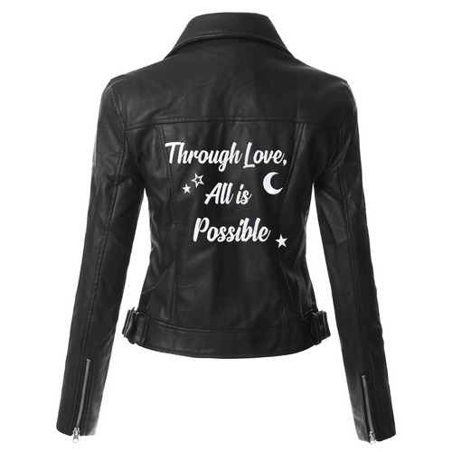 Through Love, All is Possible Womens Faux Leather Jacket