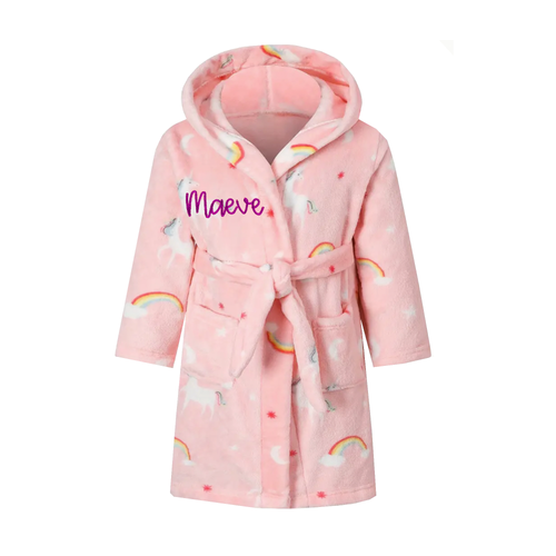 Personalized Girls Plush Pink Rainbow Unicorn Robe