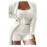 Three Piece Lace Up Fuzzy Teddy Pajama Set